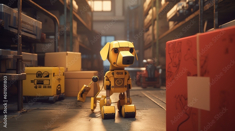 Aufkleber a robot dog is in a robot factory.futuristic technologies of the future. generative ai