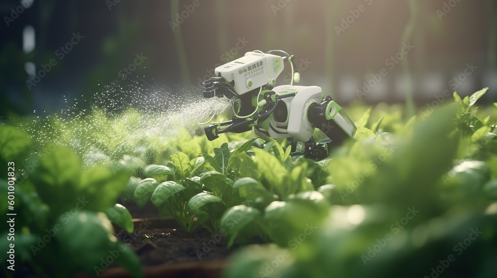 Poster smart robotic farmers concept, robot farmers. futuristic technologies of the future. generative ai