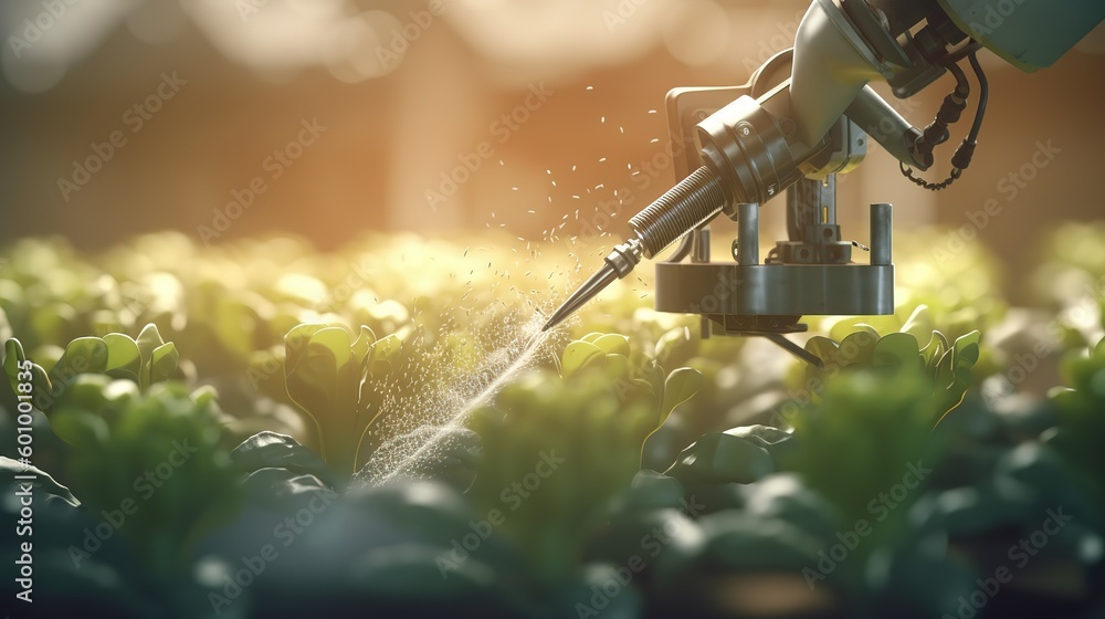 Poster smart robotic farmers concept, robot farmers. futuristic technologies of the future. generative ai