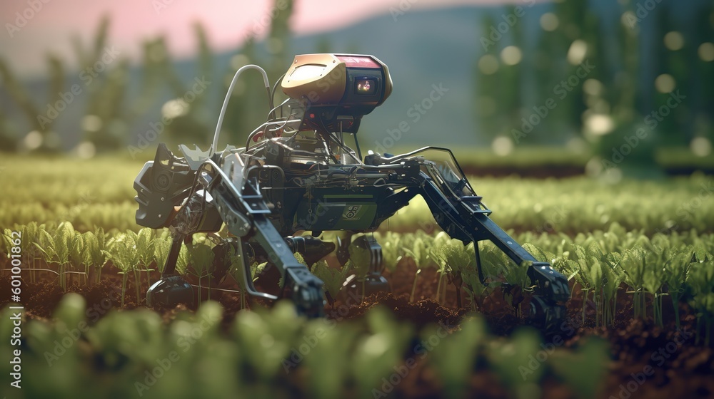 Aufkleber smart robotic farmers concept, robot farmers. futuristic technologies of the future. generative ai