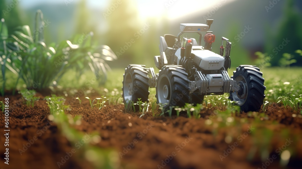 Poster smart robotic farmers concept, robot farmers. futuristic technologies of the future. generative ai