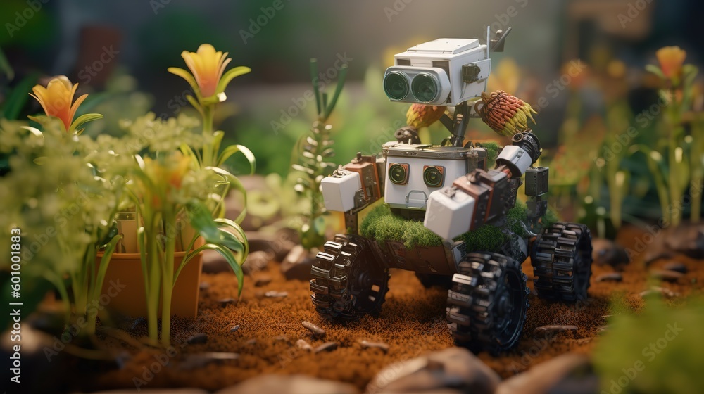 Poster smart robotic farmers concept, robot farmers. futuristic technologies of the future. generative ai