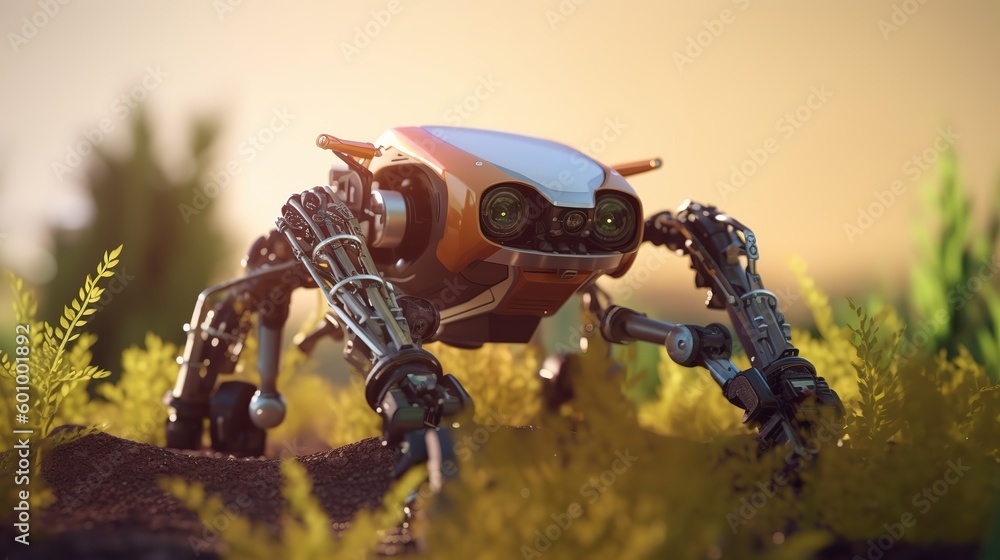 Poster smart robotic farmers concept, robot farmers. futuristic technologies of the future. generative ai