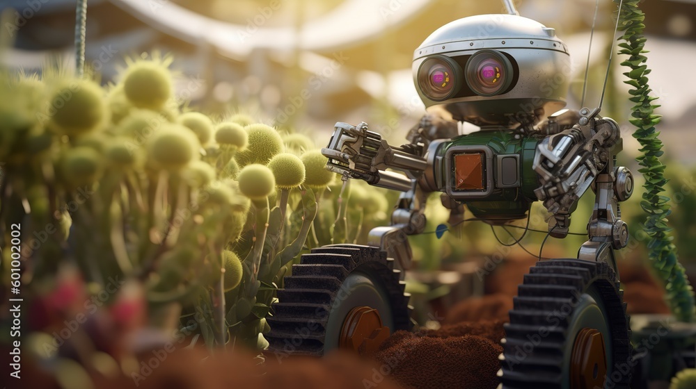 Aufkleber smart robotic farmers concept, robot farmers. futuristic technologies of the future. generative ai
