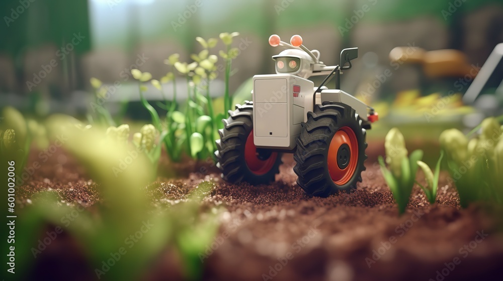 Poster smart robotic farmers concept, robot farmers. futuristic technologies of the future. generative ai