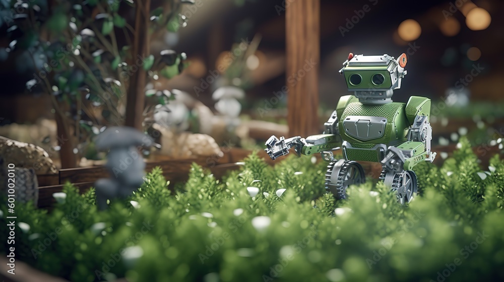 Poster smart robotic farmers concept, robot farmers. futuristic technologies of the future. generative ai