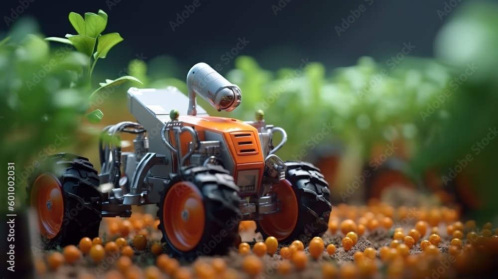 Poster smart robotic farmers concept, robot farmers. futuristic technologies of the future. generative ai