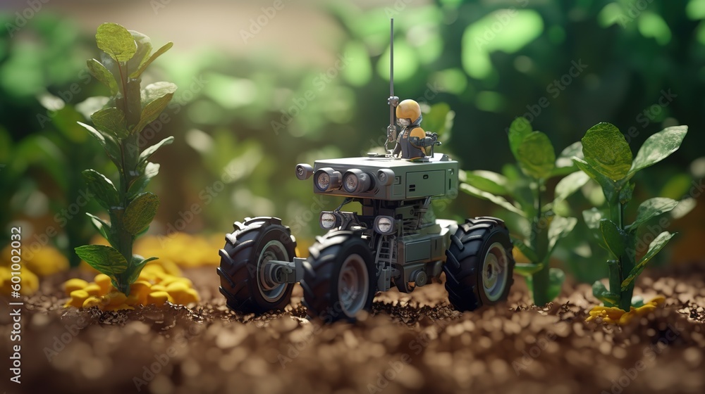 Poster smart robotic farmers concept, robot farmers. futuristic technologies of the future. generative ai