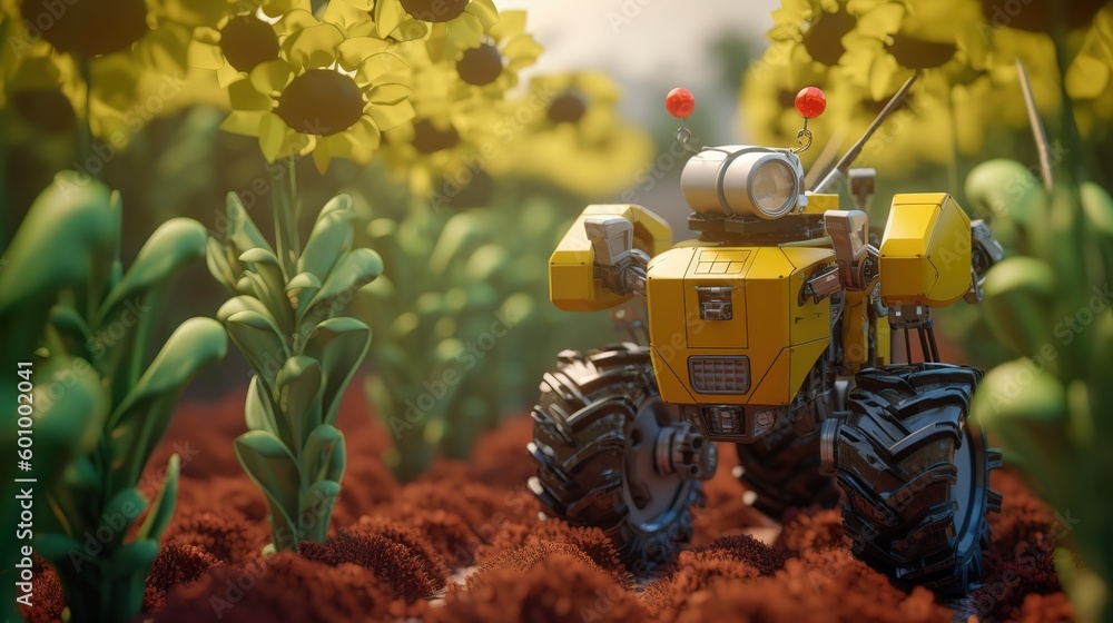 Poster smart robotic farmers concept, robot farmers. futuristic technologies of the future. generative ai