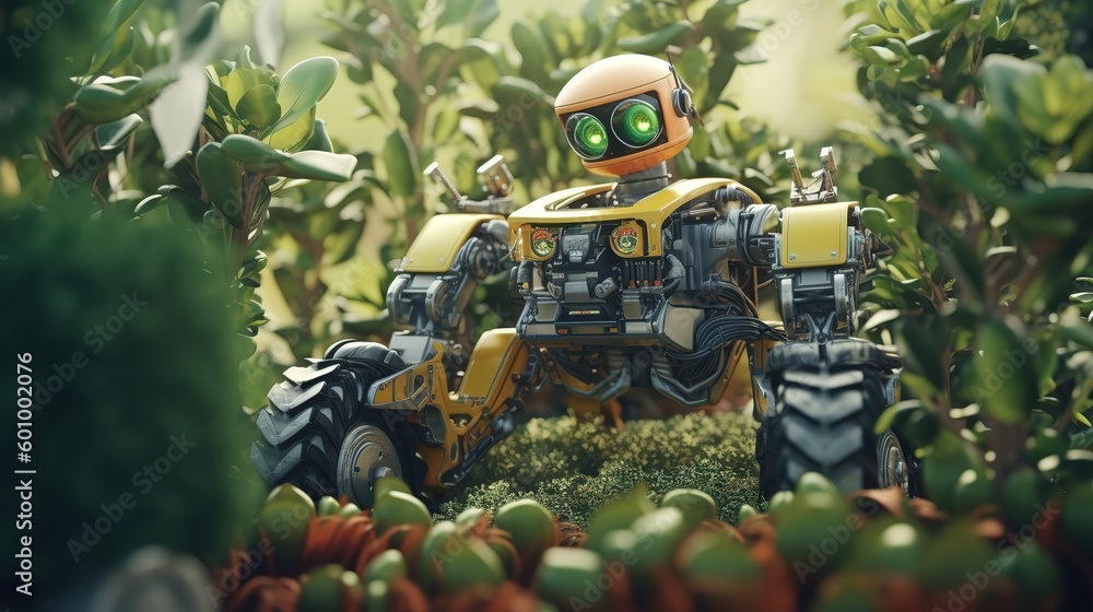 Aufkleber smart robotic farmers concept, robot farmers. futuristic technologies of the future. generative ai