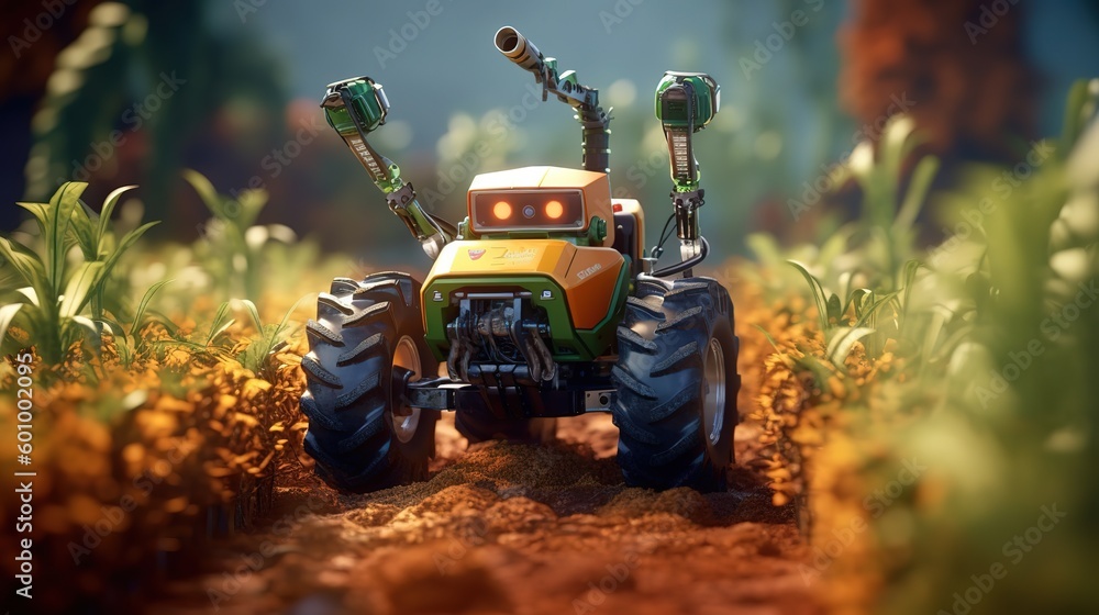 Poster smart robotic farmers concept, robot farmers. futuristic technologies of the future. generative ai
