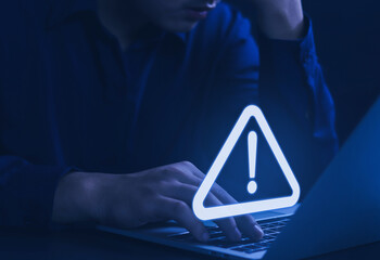 computer hack warning Concept of cyber attack on computer network malicious software	