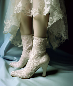 Female legs in vintage lace boots. AI generated image.