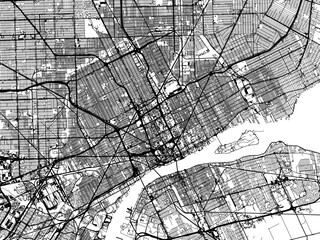 Vector road map of the city of  Detroit Michigan in the United States of America on a white background.