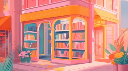 Colorful corner bookshop illustration. Generative ai composite.