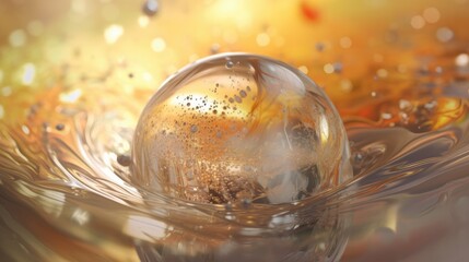 Translucent golden sphere. Generative ai composite.