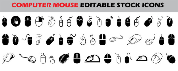 A vector illustrating of a mouse. On a white background, a group of computer mouse icons. Vector icon for a computer mouse