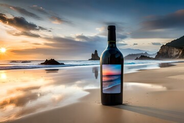 Botella de vino en el mar