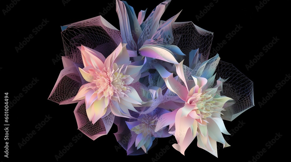Aufkleber Abstract pink flowers.Low-poly style. Abstract neon frame style. Generative AI