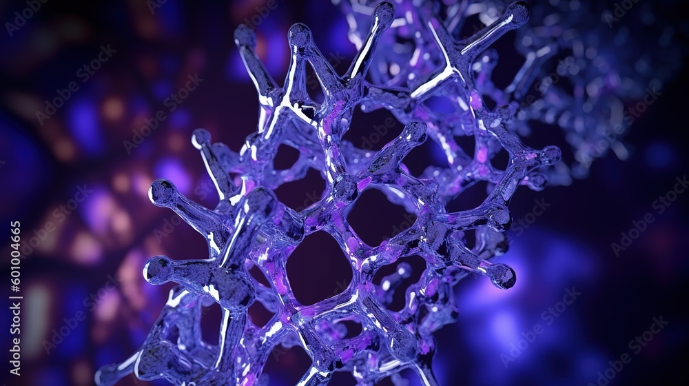 Aufkleber Abstract blue virus with purple 3d DNA molecule helix inside.Low-poly style. Abstract neon frame style. Generative AI