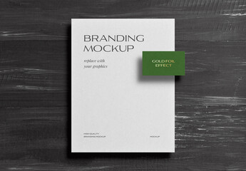 Letterhead Branding A4 Paper Mockup Template Business Card Invitation Gold Foil Debossed Shadow