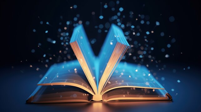 An abstraction of an open book with effects.Low-poly style. Abstract neon frame style. Generative AI