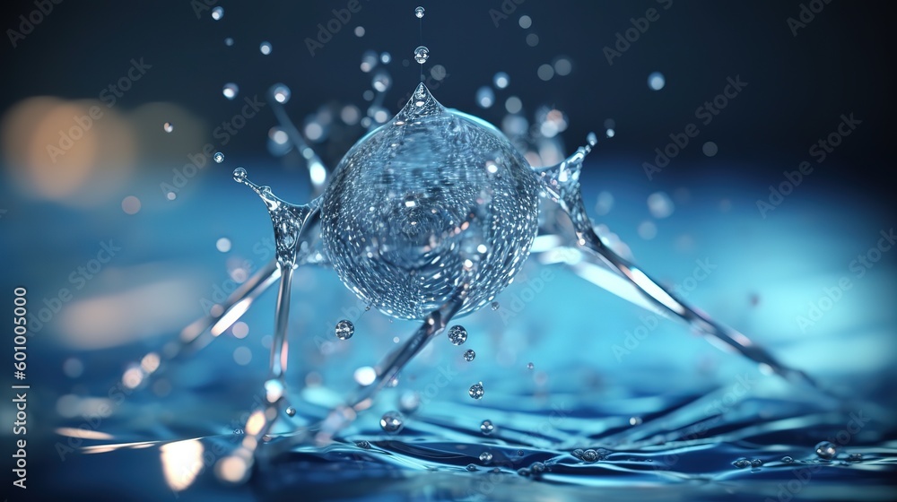 Poster Abstract falling drop of water. Abstract neon frame style. Generative AI