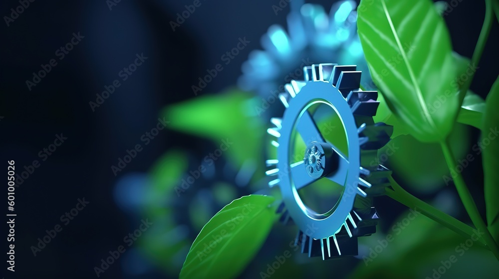 Poster green plant sprout with blue 3d dna molecule helix.low-poly style. abstract neon frame style. genera