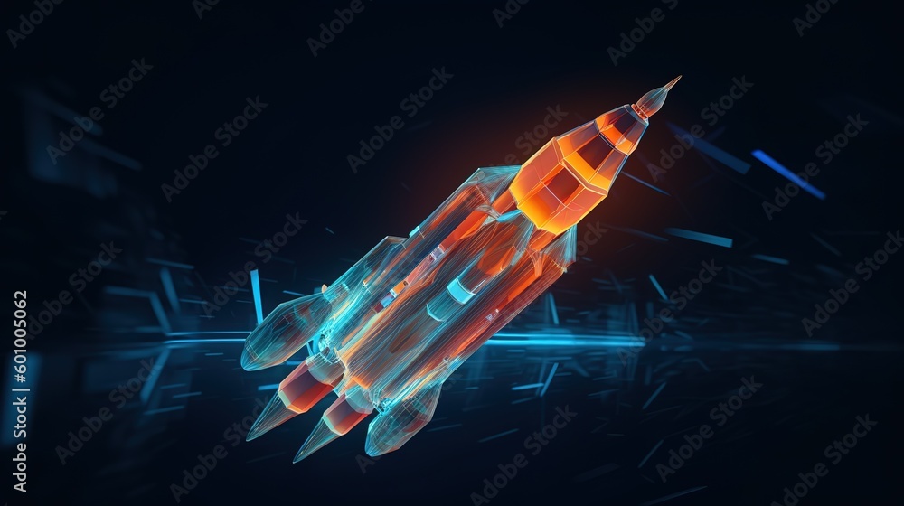 Aufkleber Abstract rocket launch and graph growing up.Low-poly style. Abstract neon frame style. Generative AI