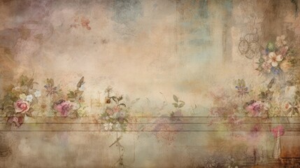 Vintage floral distressed background. Generative ai composite.