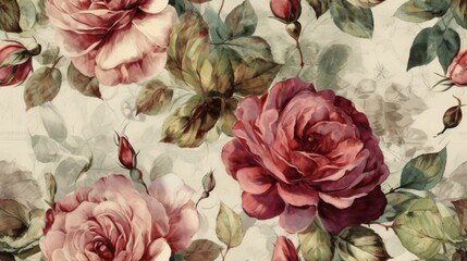 Vintage watercolour rose pattern. Generative ai composite.