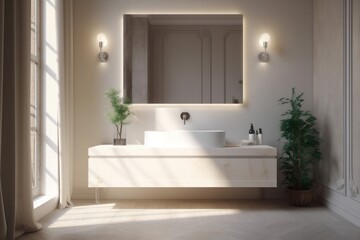 Fototapeta na wymiar modern design counter house interior luxury sink faucet bright bathroom sunlight. Generative AI.