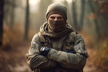 Military man in military clothing. Generative AI