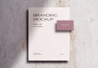 Letterhead Branding A4 Paper Mockup Template Business Card Invitation Gold Foil Debossed Shadow