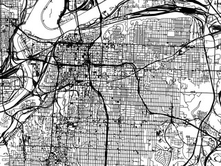 Vector road map of the city of  Kansas City Missouri in the United States of America on a white background.