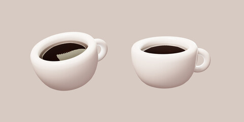3D cute cartoon white coffee cup, americano, espresso