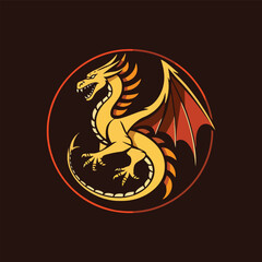 Dragon logo design template. Vector illustration of a dragon icon isolated on dark background.