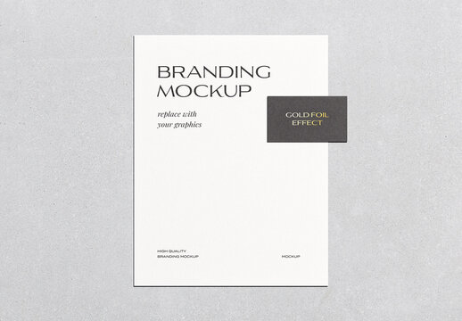 Letterhead Branding A4 Paper Mockup Template Business Card Invitation Gold Foil Debossed Shadow