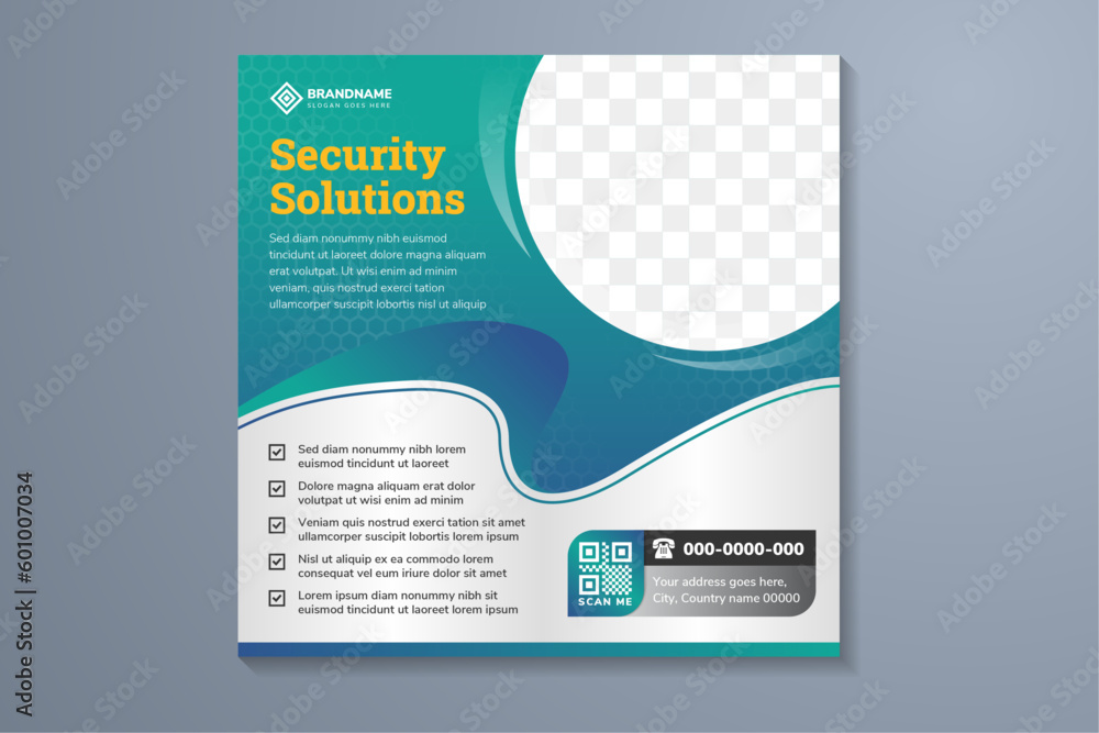 Poster security solutions social media post trusted service web banner or square layout flyer template desi