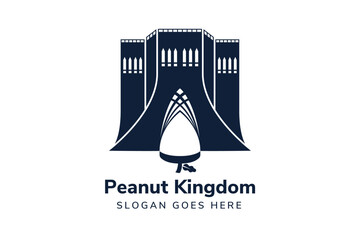 kingdom with Peanut logo design template. monochrome symbol with blue color. isolated on horizontal white background. peanut in negative space.