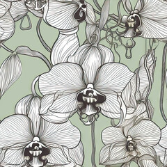 Orchid flower seamless pattern. Floral seamless background. Generative AI