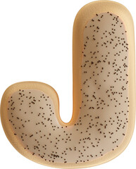3D Render Realistic Letter J Of Alphabet Glazed Doughnut With Chocolate Sprinkles