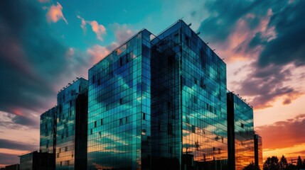 Fototapeta premium Beauty of glass architecture with a blue sky. AI generative.