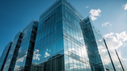 Fototapeta na wymiar Beauty of glass architecture with a blue sky. AI generative.