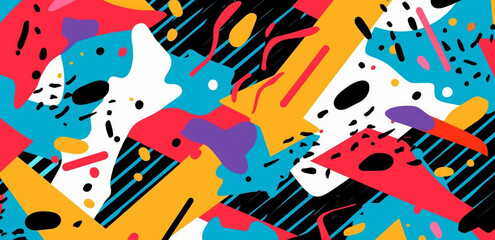 wallpaper banner with geometric lines and shapes, pop art colors 80s style, generative ai illustration