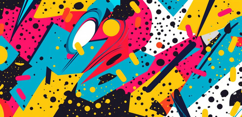 wallpaper banner with geometric lines and shapes, pop art colors 80s style, generative ai illustration