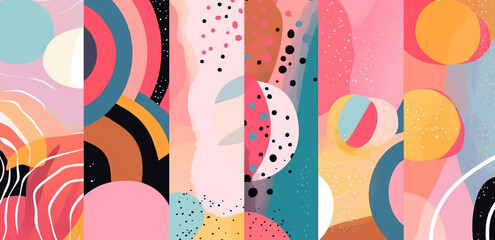 poster banner wall seamless pattern, shapes and lines, pastel colors, generative ai illustration