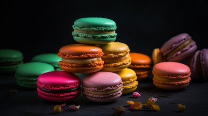 Fototapeta na wymiar Traditional french colorful macarons. AI generative.