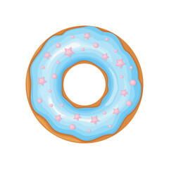 Donut. Sweet donut with icing sugar and colored jam. Sweet dessert. Fast food. Vector illustration isolated on a white background