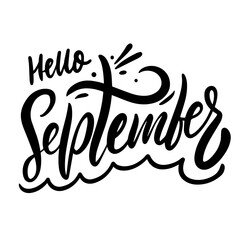 Hello september black color lettering hand drawn text
